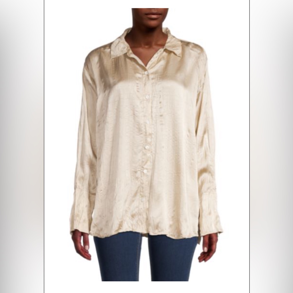 Frame Crinkled Silk Boyfriend Shirt Xs Authentic